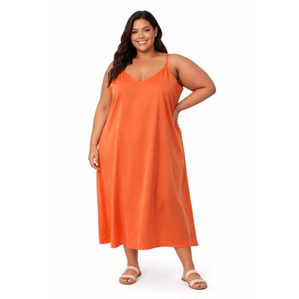 Boohoo Orange V-Neck Maxi Dress Adjustable Straps Side Slit Sleeveless 24W
82-10